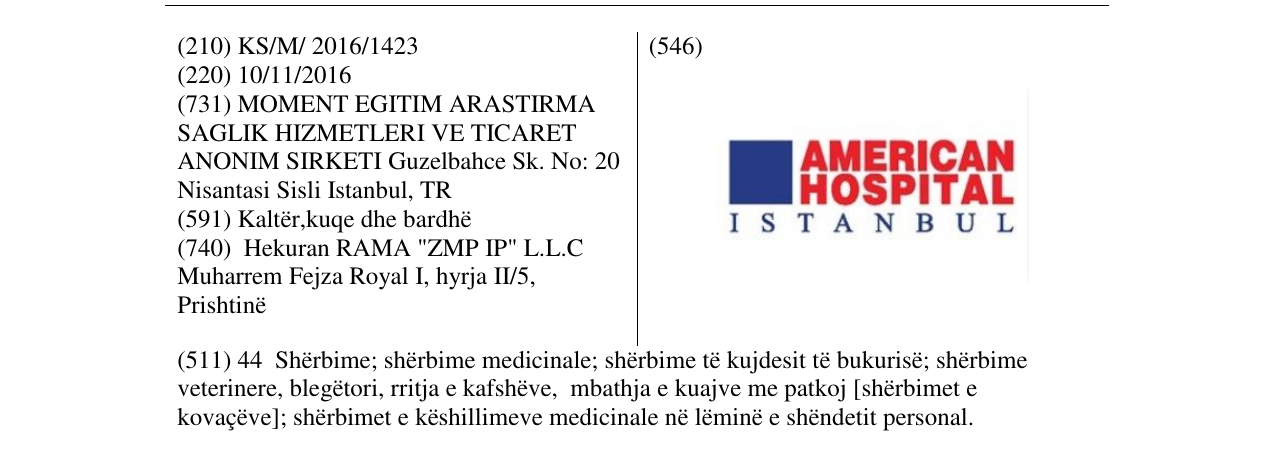Zëri i markës AMERICAN HOSPITAL I S T A N B U L në buletin