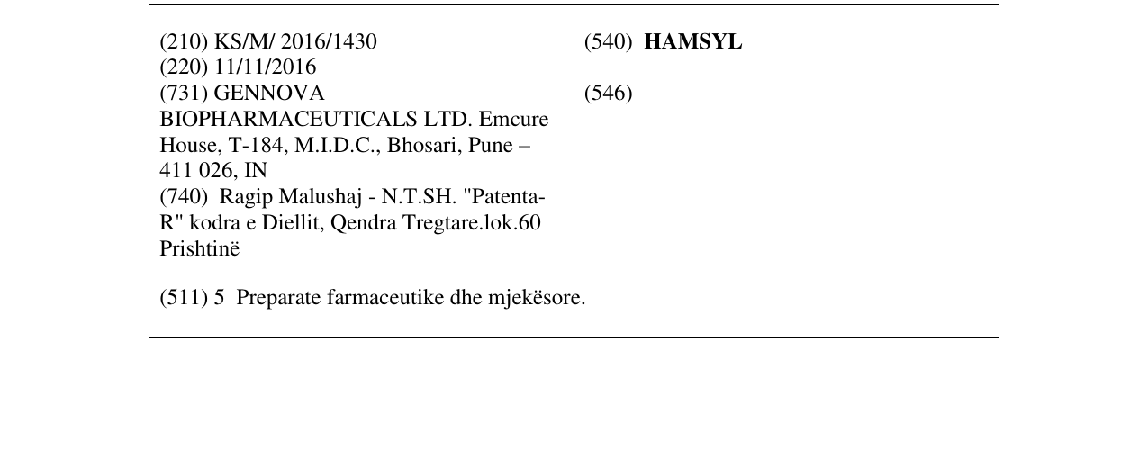 Zëri i markës HAMSYL në buletin