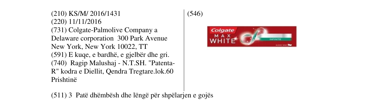 Zëri i markës Colgate MAX WHITE në buletin