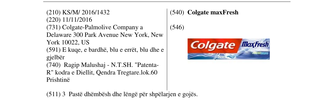 Zëri i markës Colgate maxFresh në buletin