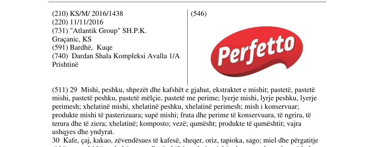 Zëri i markës Perfetto në buletin
