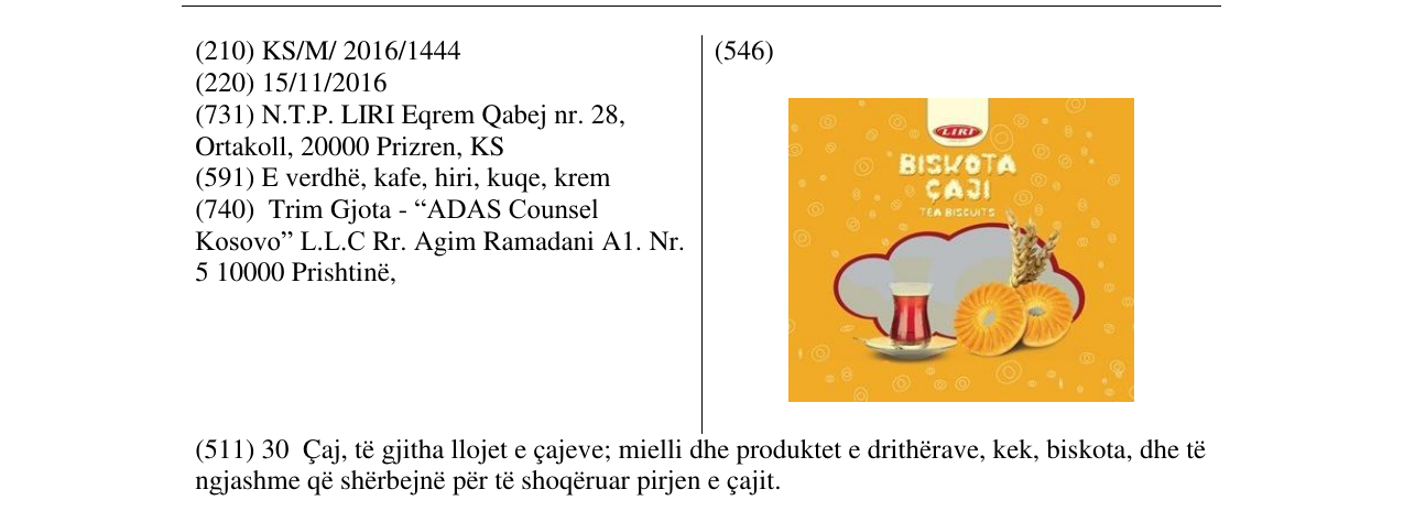 Zëri i markës BISKOTA Çaji në buletin