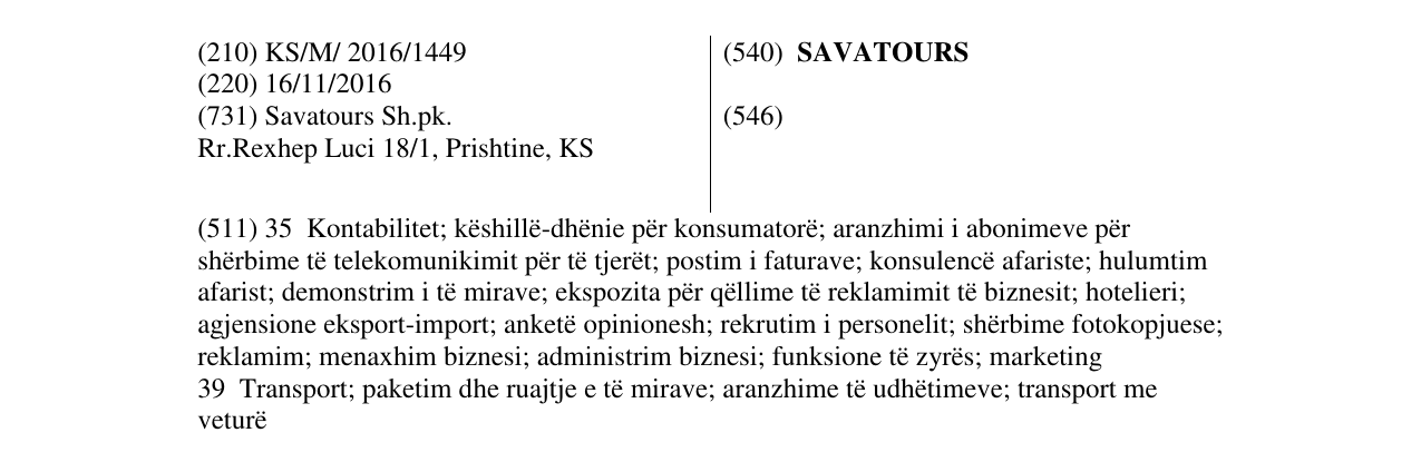 Zëri i markës SAVATOURS në buletin