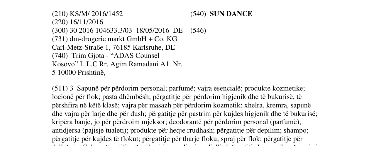 Zëri i markës SUN DANCE në buletin