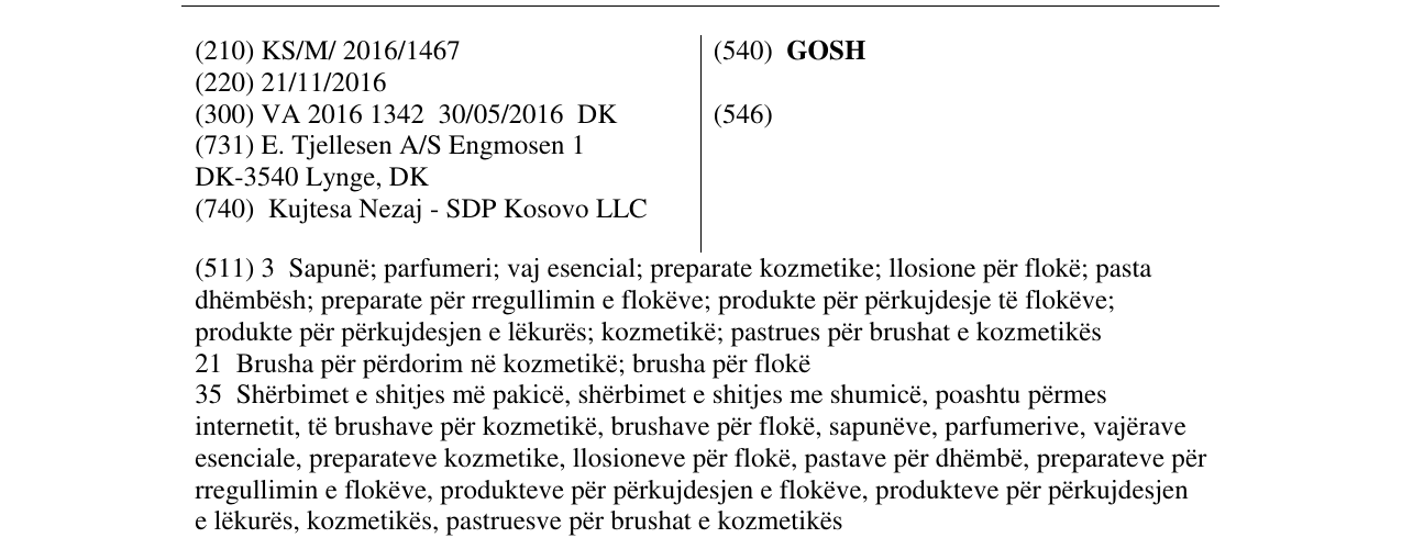 Zëri i markës GOSH në buletin
