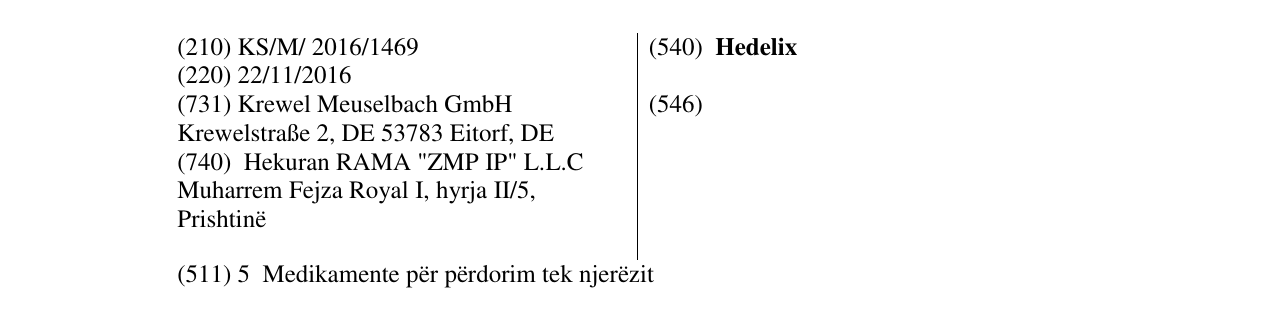 Zëri i markës Hedelix në buletin