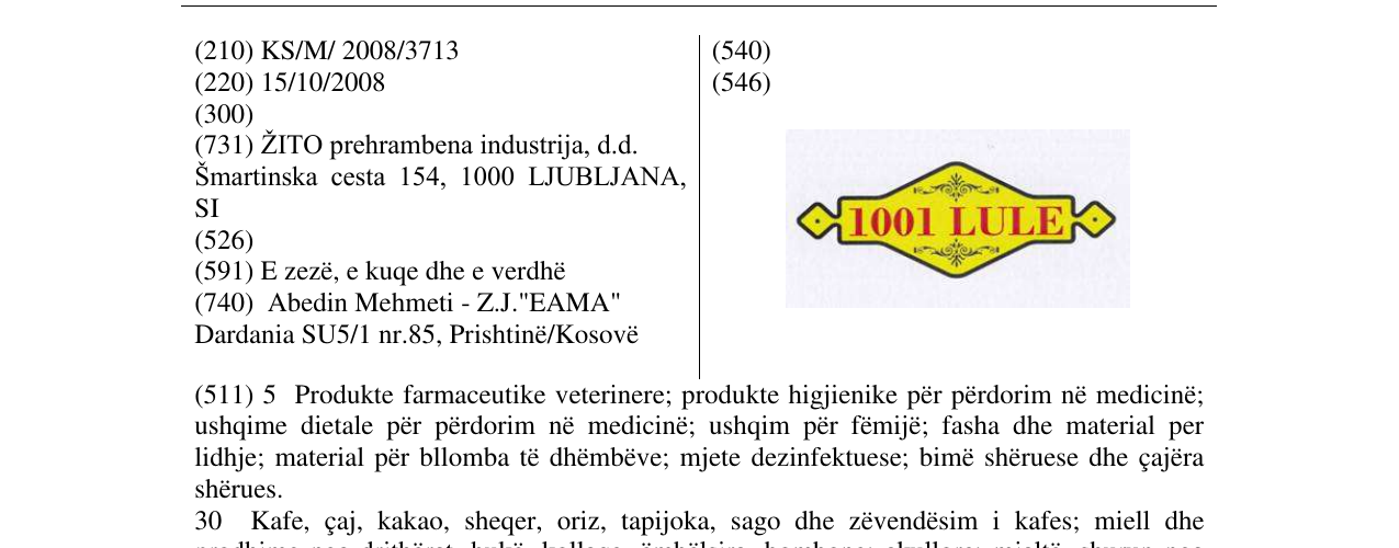 Zëri i markës 1001 LULE në buletin