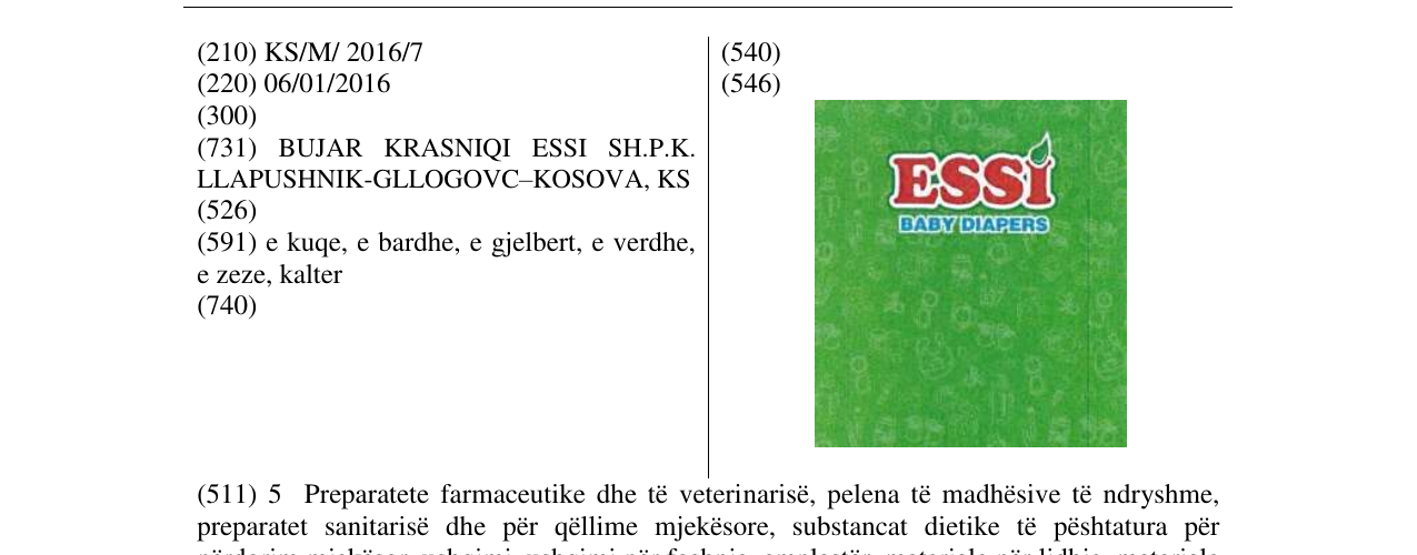 Zëri i markës ESSI BABY DIASPERS në buletin