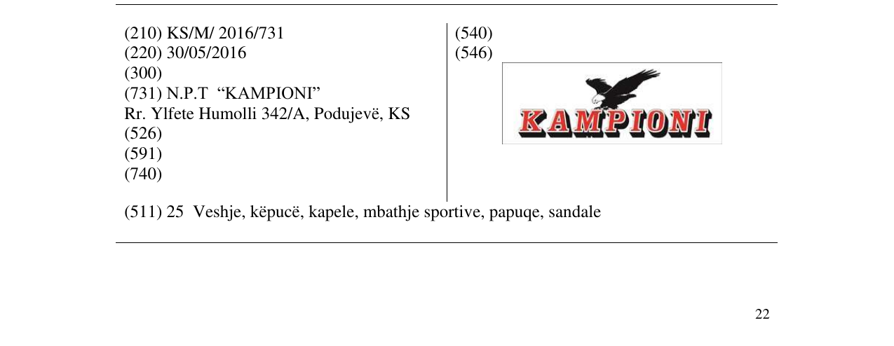 Zëri i markës KAMPIONI në buletin