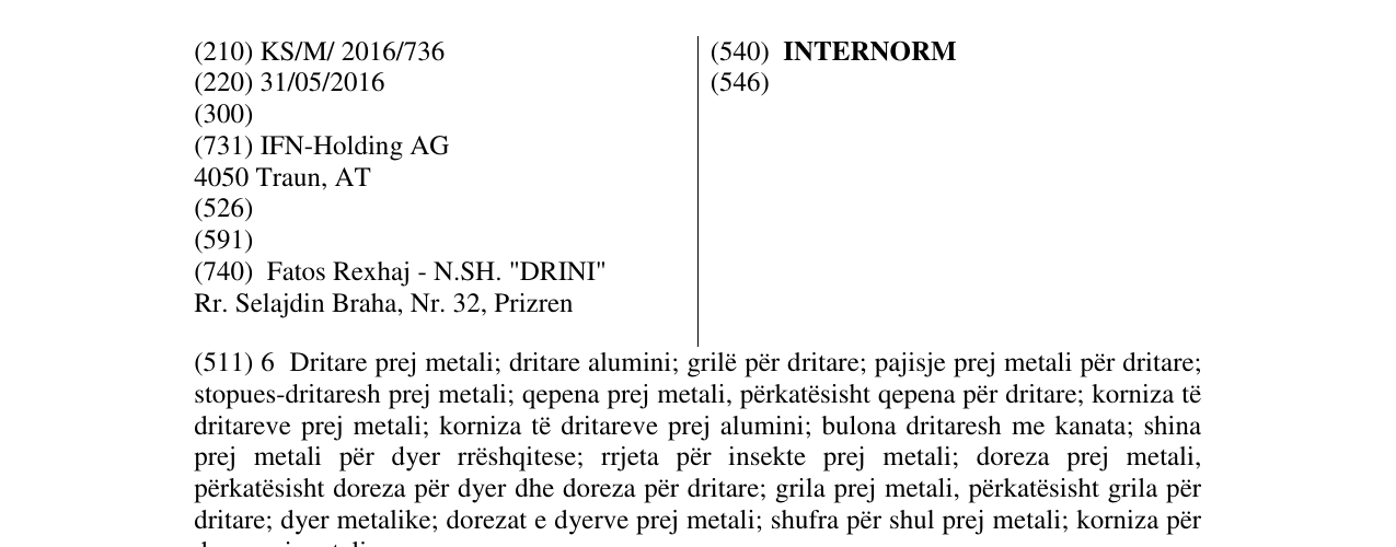 Zëri i markës INTERNORM në buletin