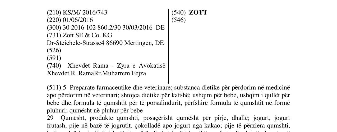 Zëri i markës ZOTT në buletin