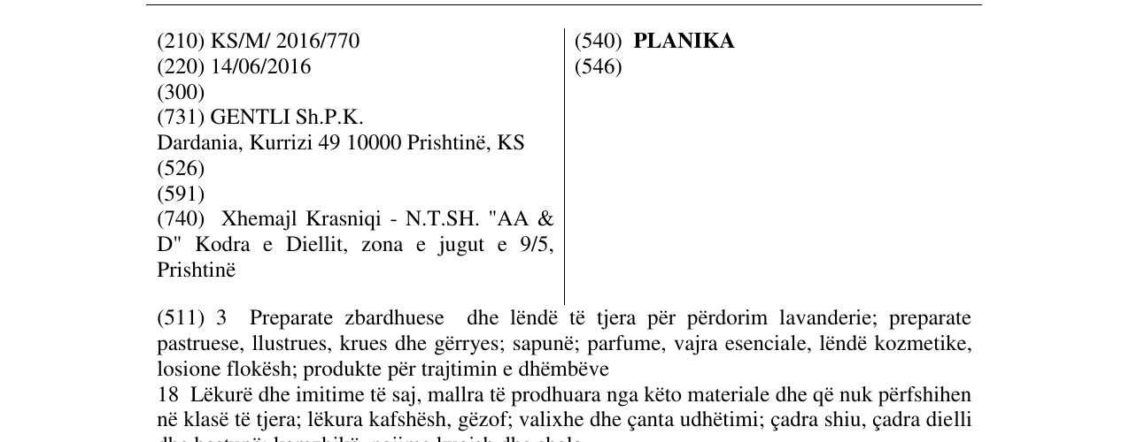 Zëri i markës PLANIKA në buletin
