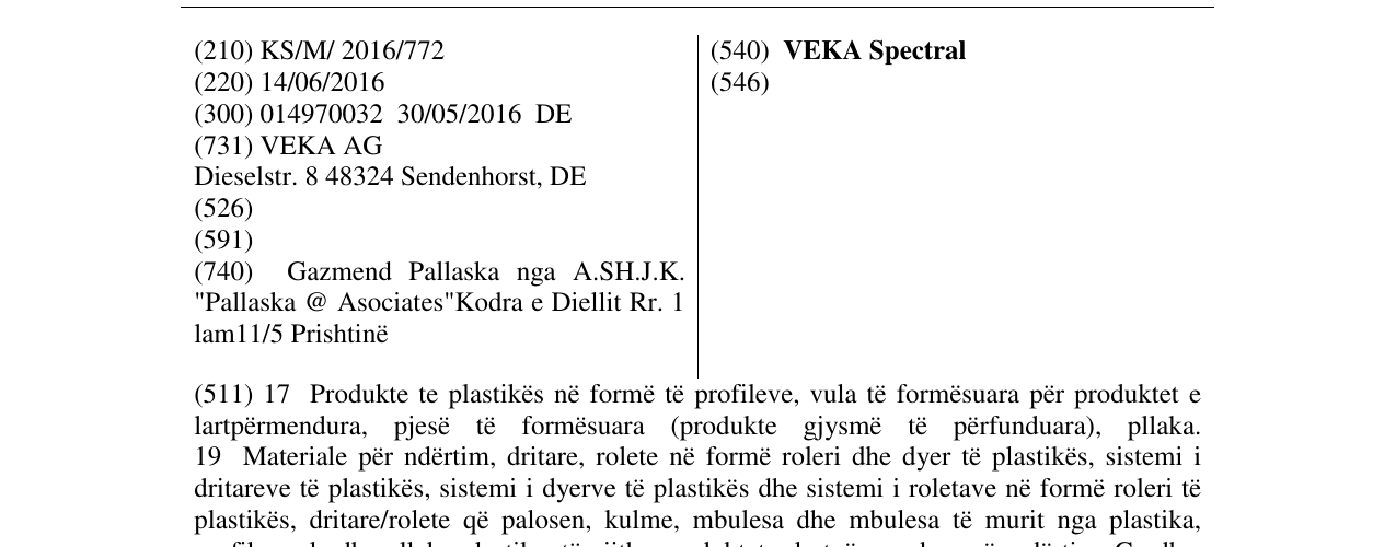 Zëri i markës VEKA Spectral në buletin