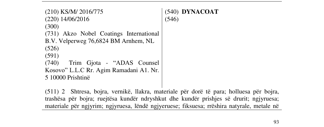 Zëri i markës DYNACOAT në buletin