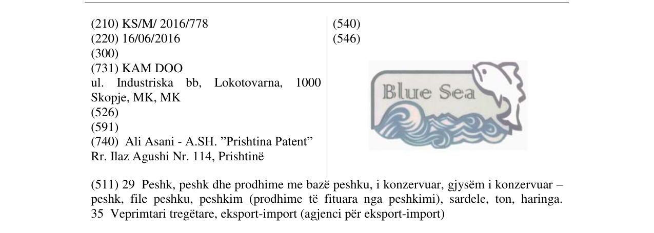 Zëri i markës BLUE SEA në buletin