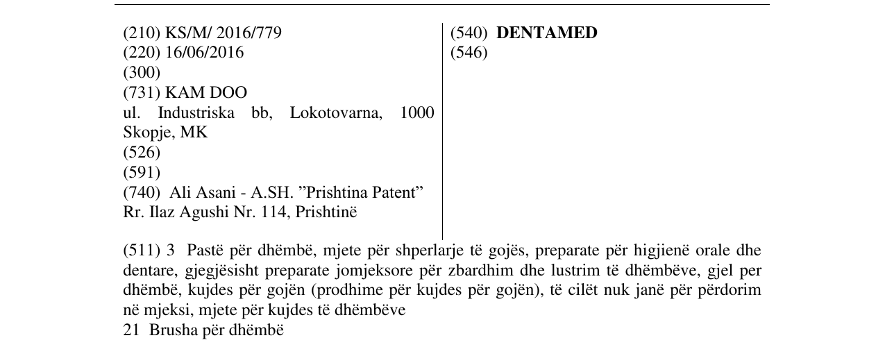 Zëri i markës DENTAMED në buletin