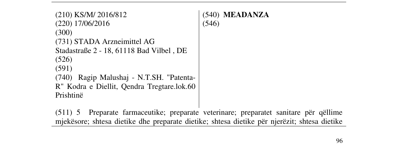 Zëri i markës MEADANZA në buletin