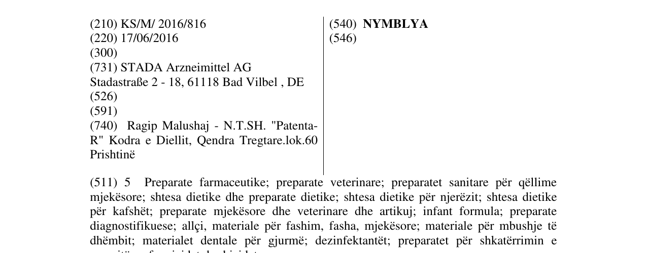 Zëri i markës NYMBLYA në buletin