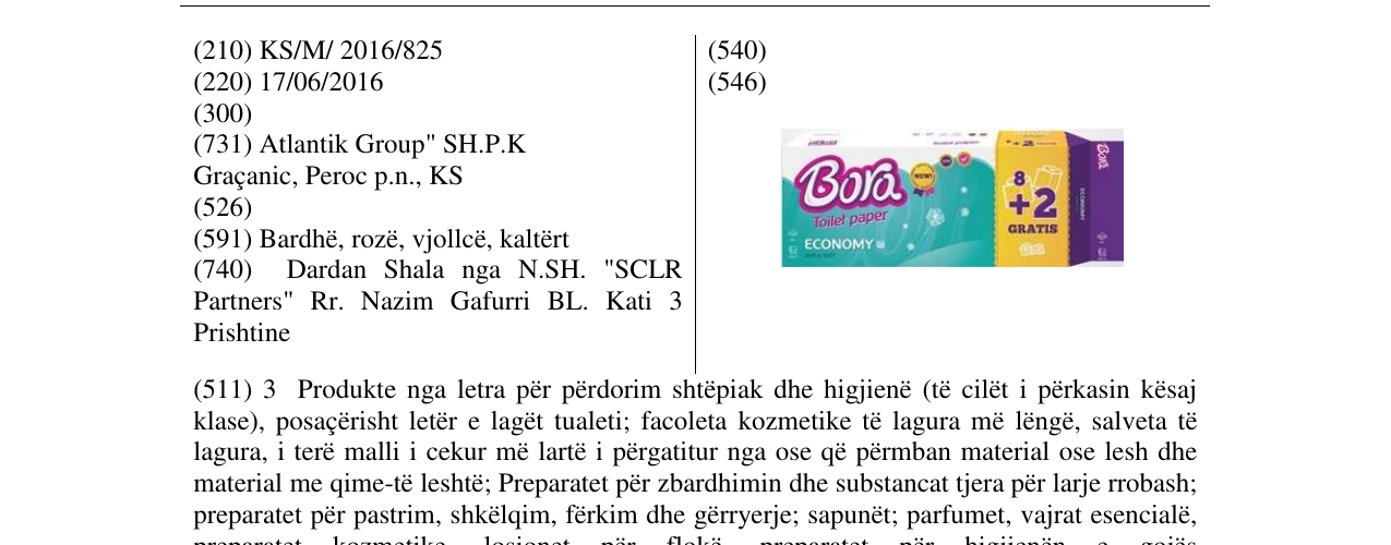 Zëri i markës Bora Toilet paper ECONOMY në buletin