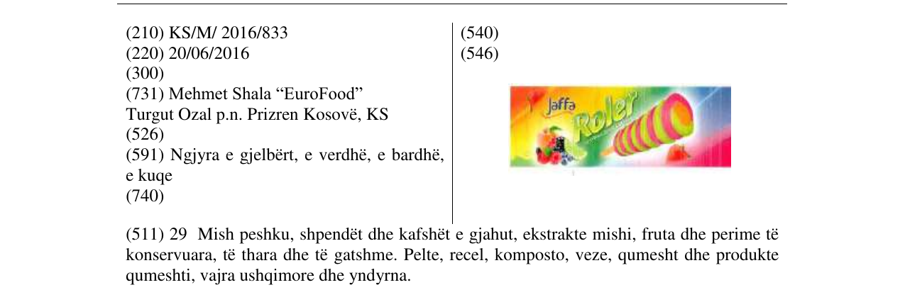 Zëri i markës Jaffa Roler në buletin