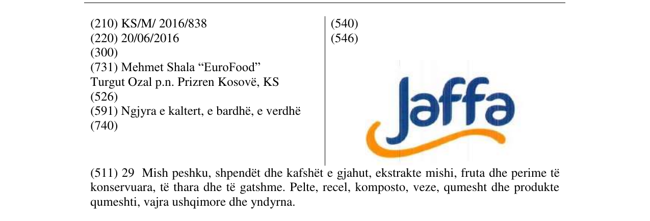 Zëri i markës Jaffa në buletin