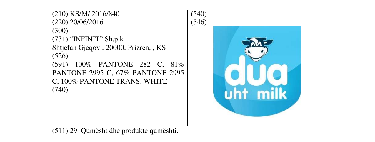 Zëri i markës dua uht milk në buletin