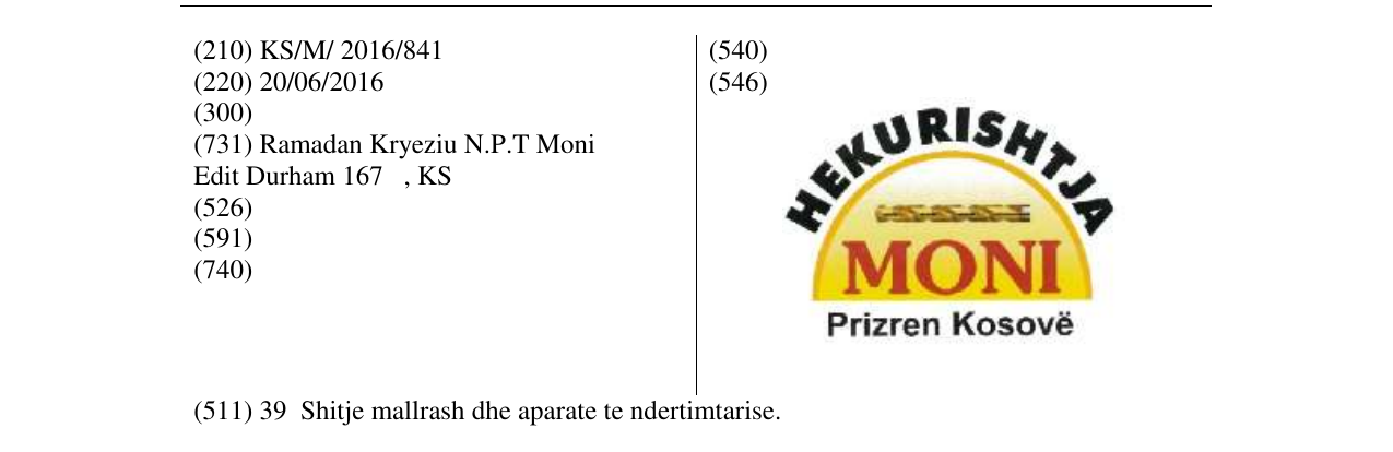 Zëri i markës HEKURISHTJA MONI në buletin