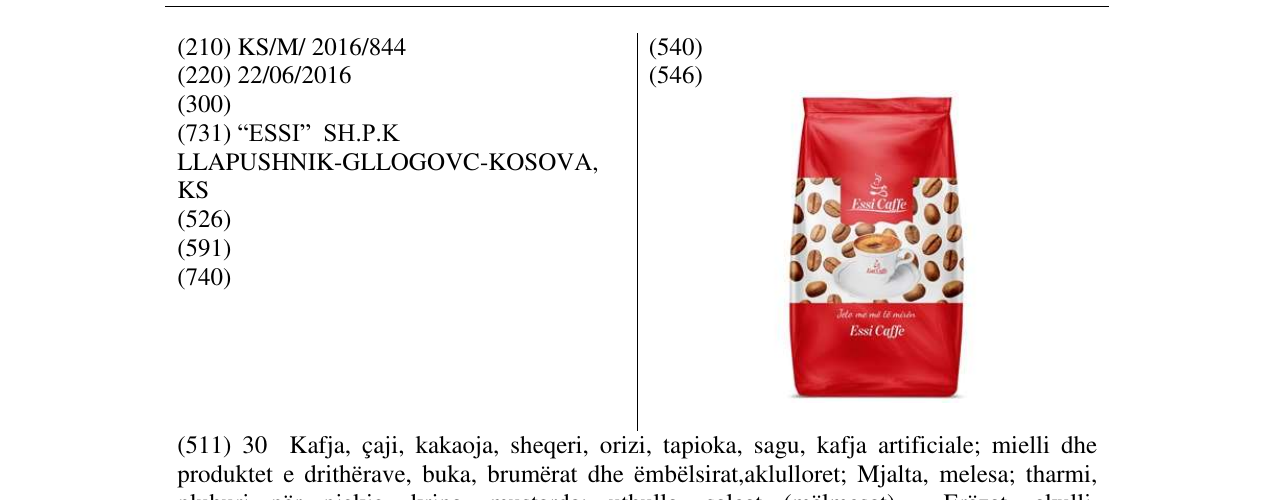 Zëri i markës ESSI CAFFE në buletin