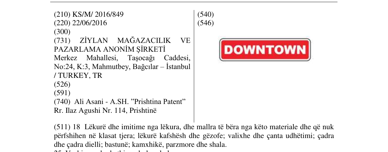 Zëri i markës DOWNTOWN në buletin