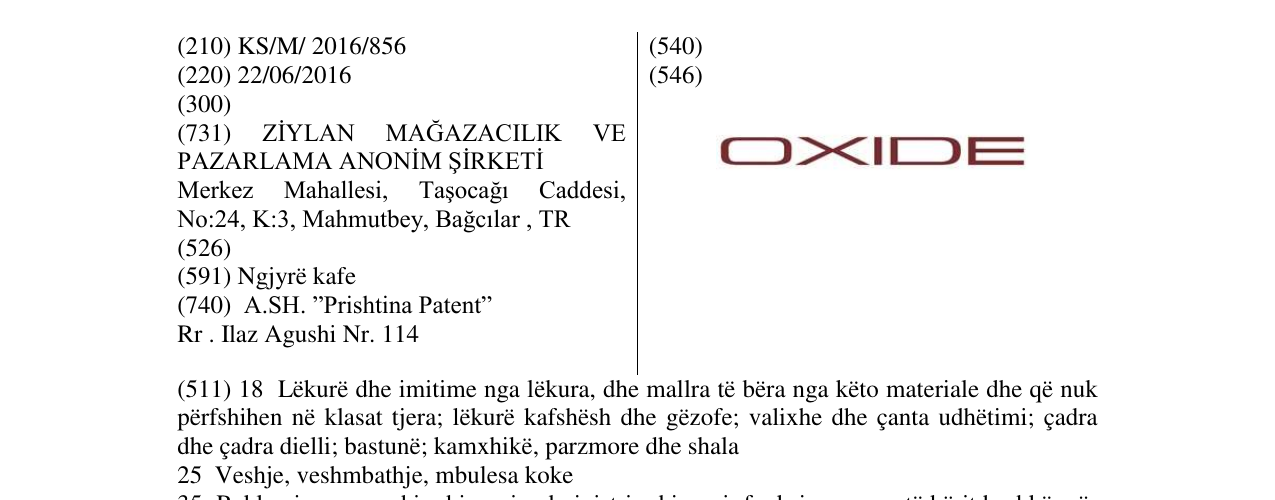 Zëri i markës OXIDE në buletin