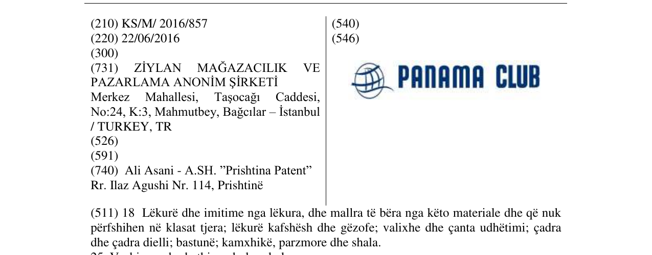 Zëri i markës PANAMA CLUB në buletin
