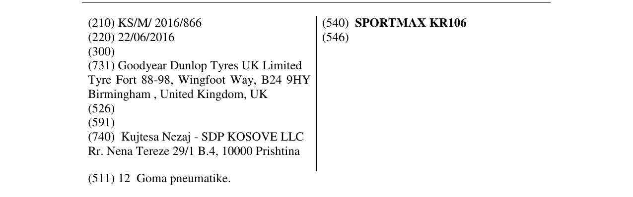Zëri i markës SPORTMAX KR106 në buletin