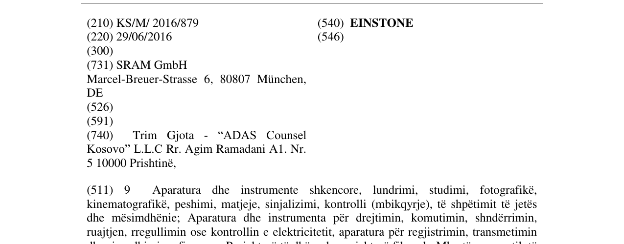 Zëri i markës EINSTONE në buletin