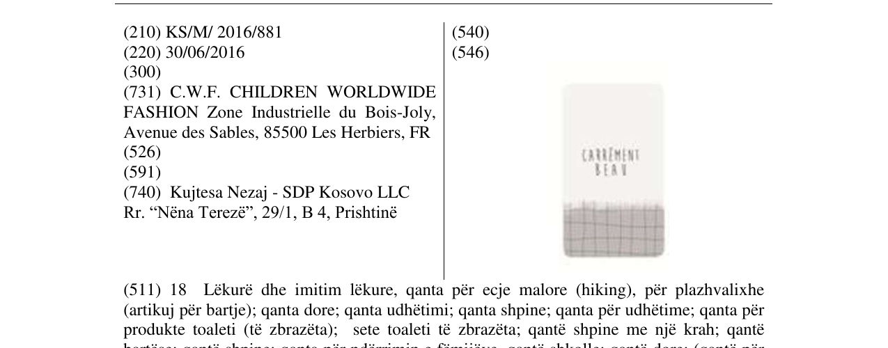 Zëri i markës CARREMENT BEAV në buletin