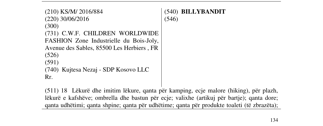 Zëri i markës BILLYBANDIT në buletin