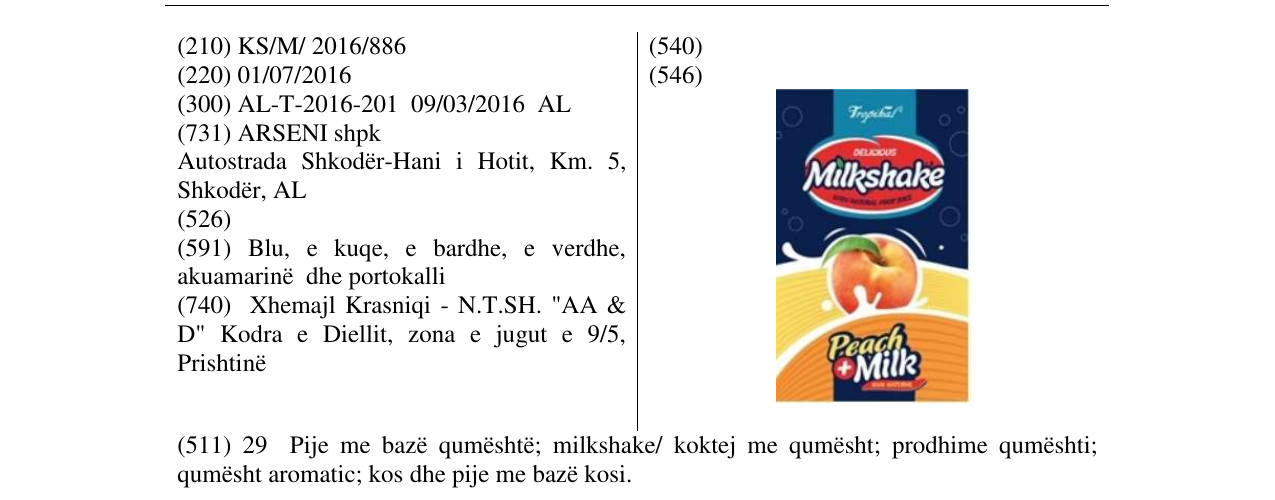 Zëri i markës Milkshake në buletin