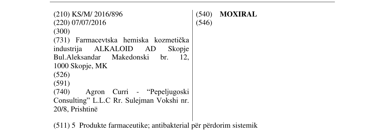 Zëri i markës MOXIRAL në buletin