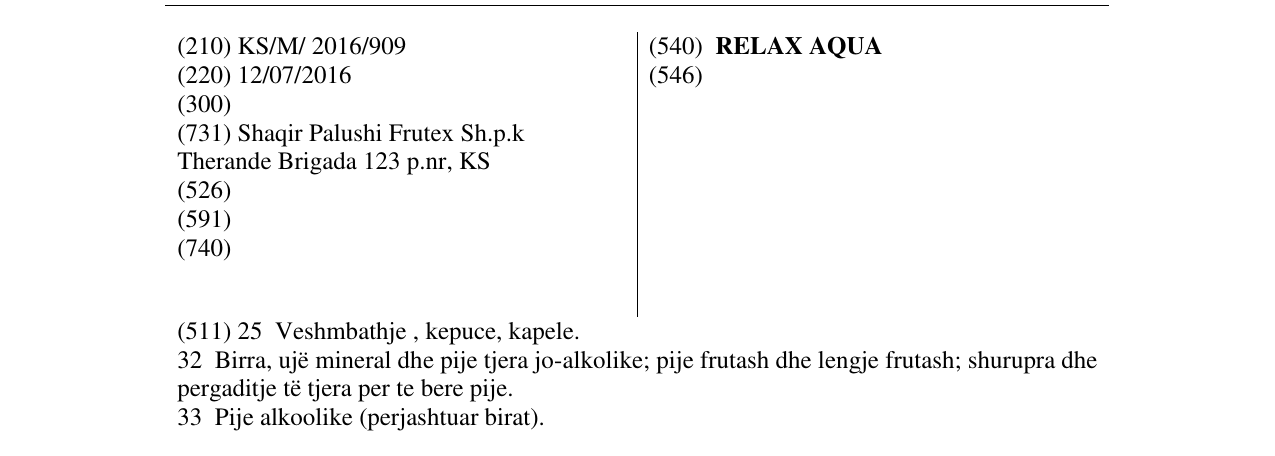 Zëri i markës RELAX AQUA në buletin
