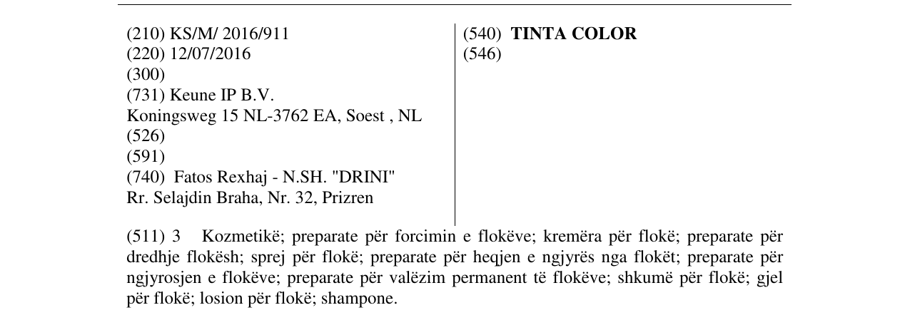 Zëri i markës TINTA COLOR në buletin