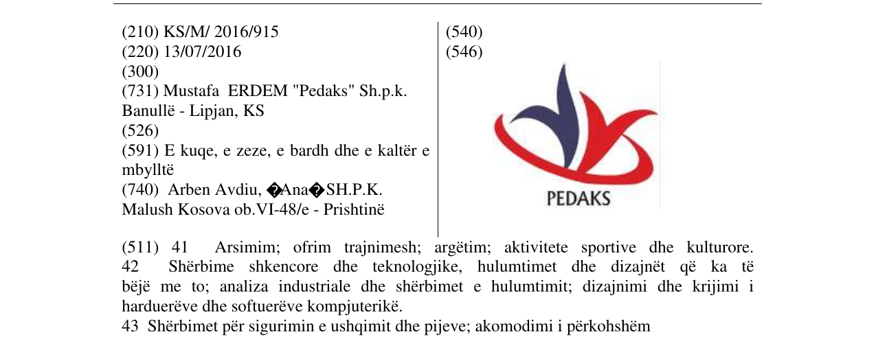 Zëri i markës PEDAKS në buletin