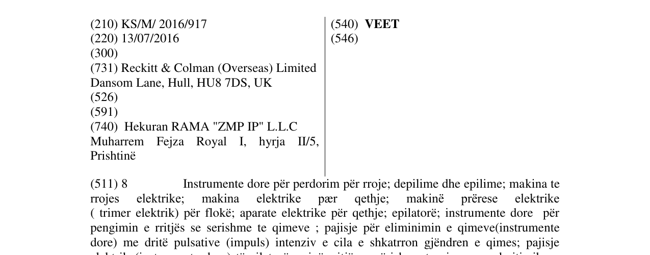 Zëri i markës VEET në buletin