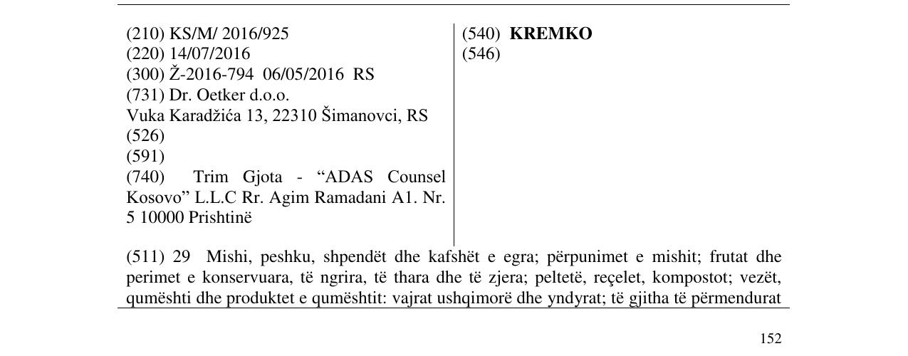 Zëri i markës KREMKO në buletin