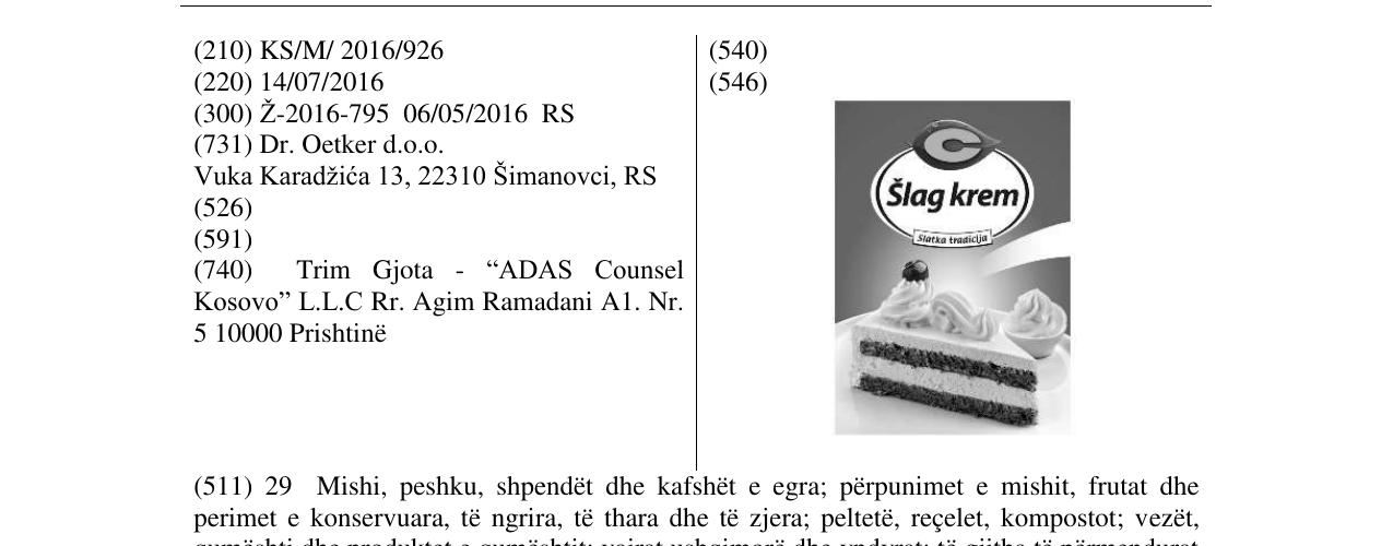Zëri i markës Slag krem në buletin