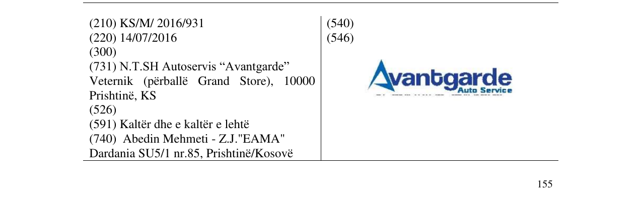 Zëri i markës Avantgarde auto Service në buletin