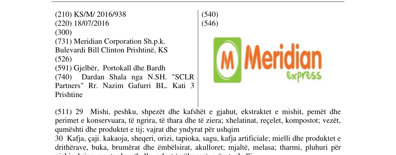 Zëri i markës Meridian express në buletin
