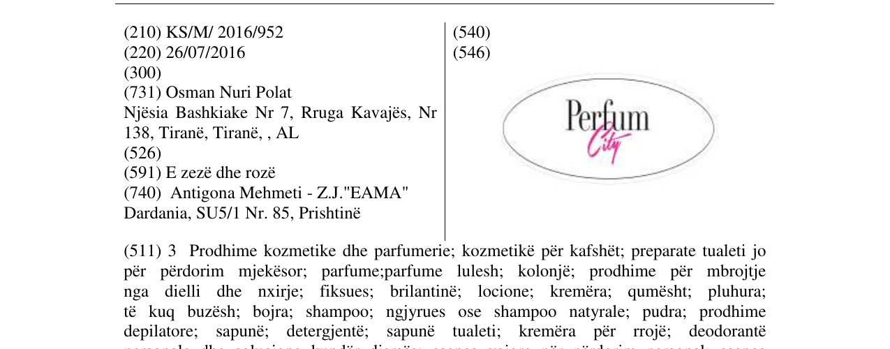 Zëri i markës Perfum City në buletin