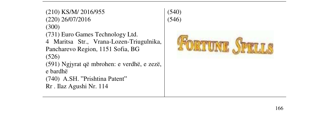 Zëri i markës FORTUNE SPELLS në buletin