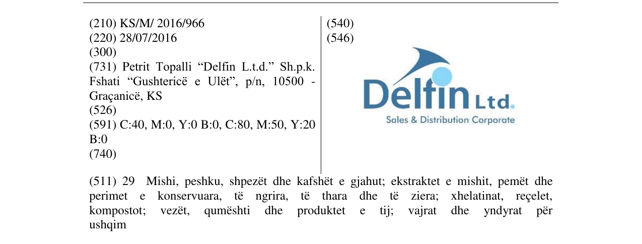Zëri i markës Delfin Ltd. Sales & Distribution Corporate në buletin