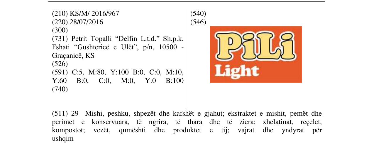 Zëri i markës PiLi Light në buletin