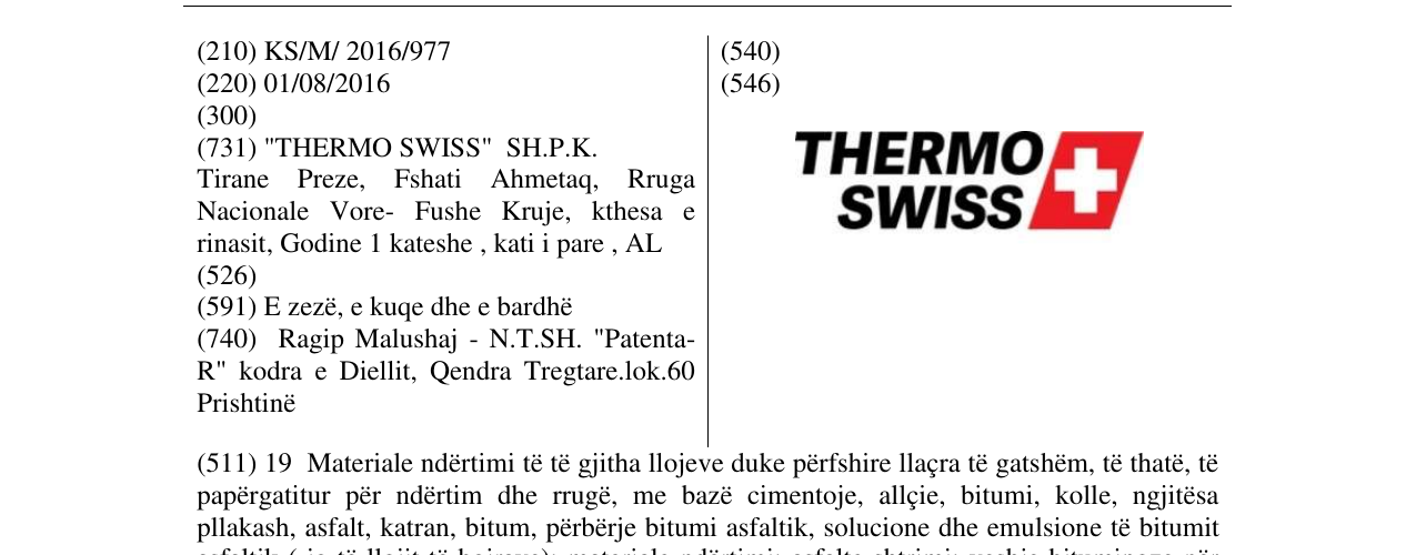 Zëri i markës THERMO SWISS + në buletin